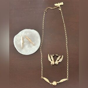 Harry Potter Lightning Bolt Earrings  & Golden Snitch Necklace & Earrings Set